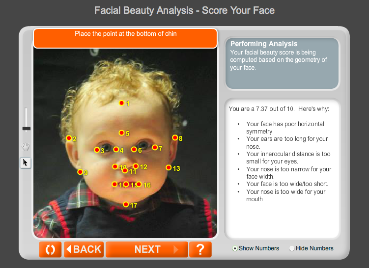 I used a photo of from  Mateo's baby dedication  to complete a  Ana Faces Facial Beauty Analysis .  He got a 7.37 although I think he's much cuter than that.