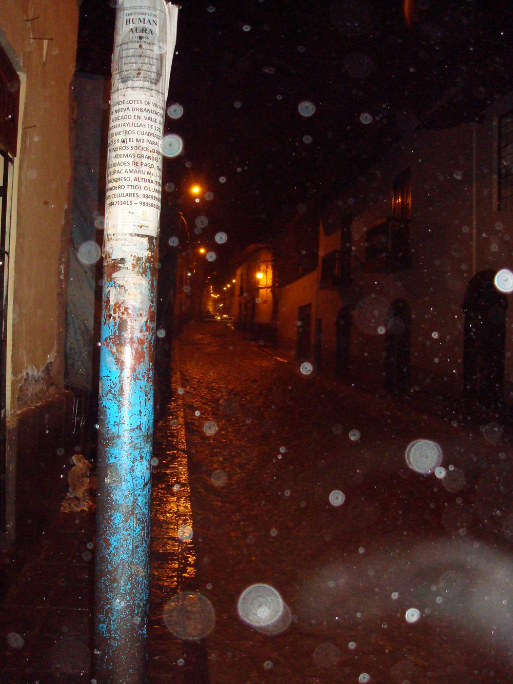  A photo taken by Ami while were both still living down in  Cusco Peru  during my  travel experience  of my  Jaunt Down South 2010. It showcases how during the rainy season in Cusco Peru, the rain really pours down and the streets turn to rivers. During the peak of the rainy season (i.e. December to February) it can have an average of 133.9 inches receiving 401.7 inches of precipitation of the expected annual 707.8 inches per year in just those three months. Read the Wikipedia Article for more information regarding  Cusco’s climate .