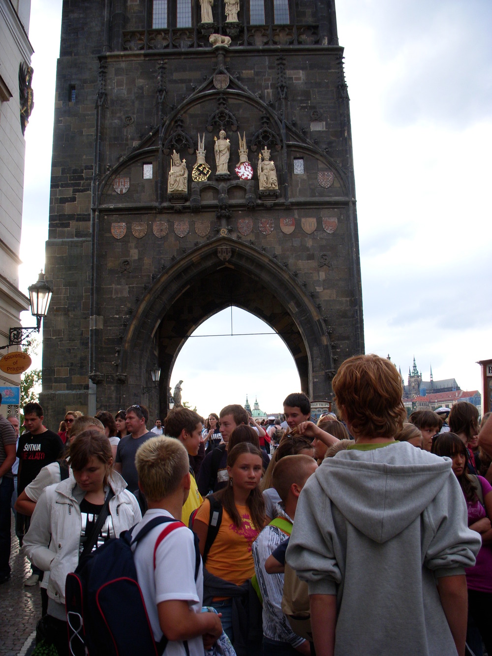 Crowd on Charles Bridges in Prague