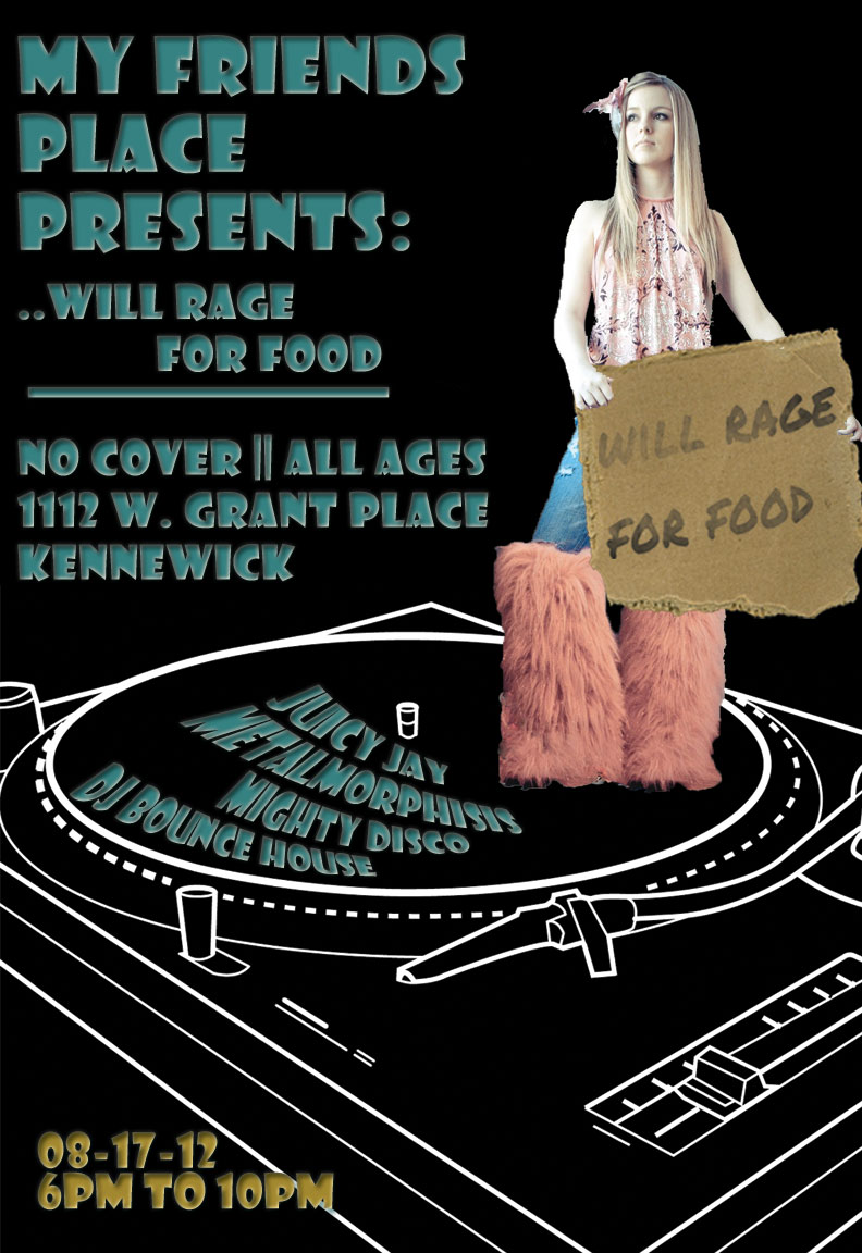 This is the poster I created for My Friends Place's Event, Will Rage for Food.