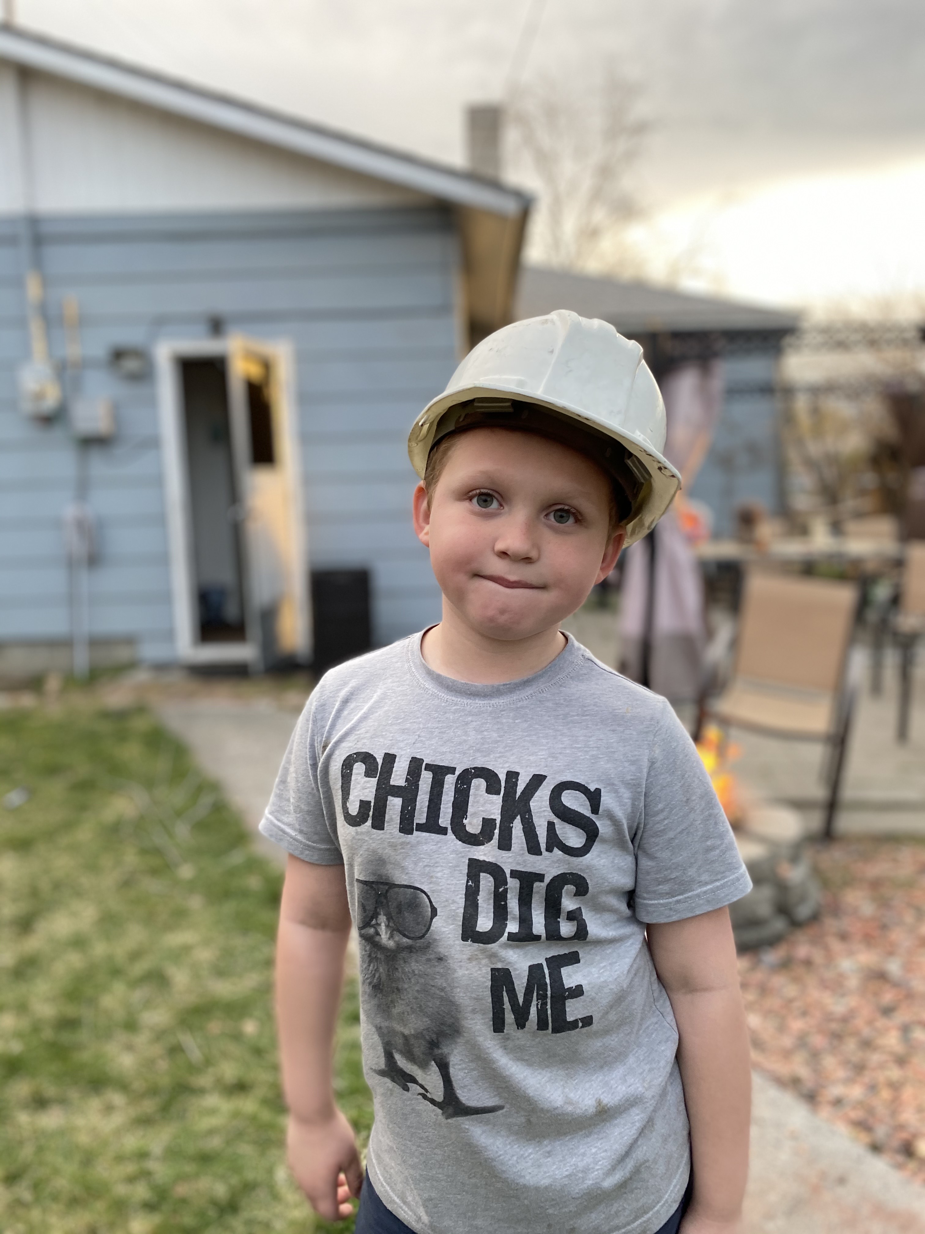 Mateo in a construction hat