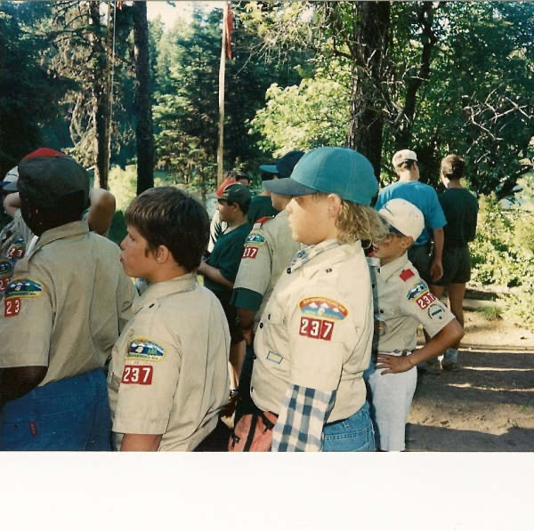 Scanned photo of Jacob in his Boy Scout uniform on a trip.