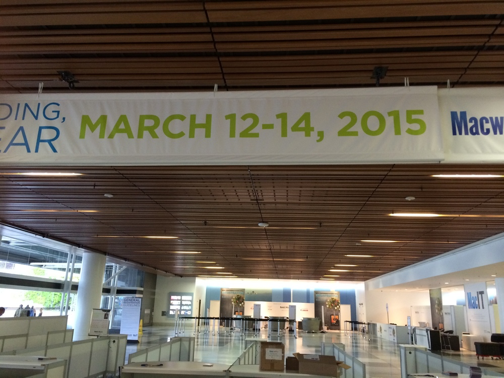  The view of banner with the dates for next years Macworld / iWorld event. 